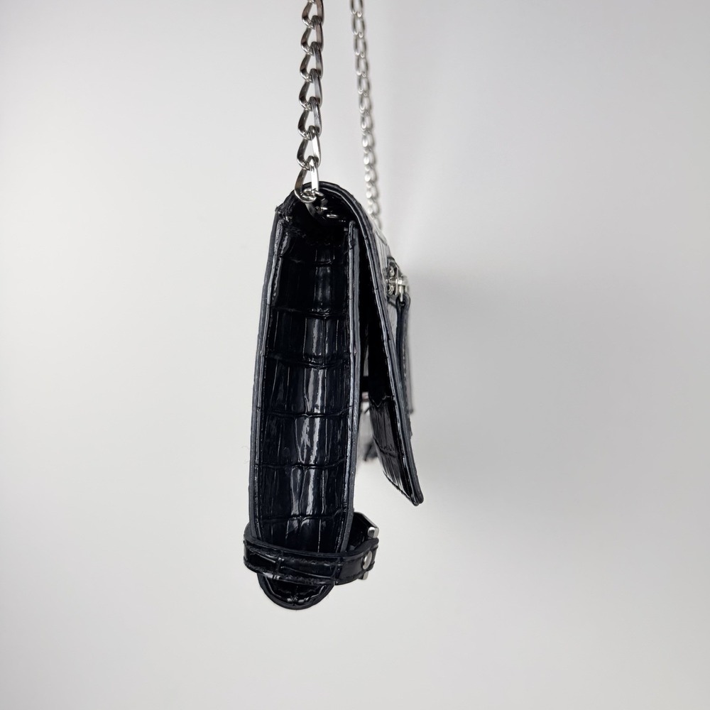 GUESS Black Croc Embossed Shoulder Bag Silver Chain Strap Vintage Y2K Purse - Picture 5 of 13